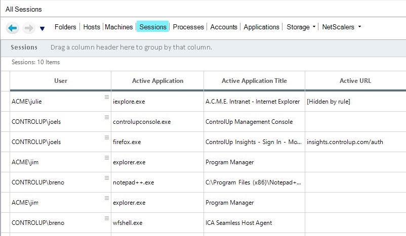 New columns in ControlUp Real-Time Console Session View