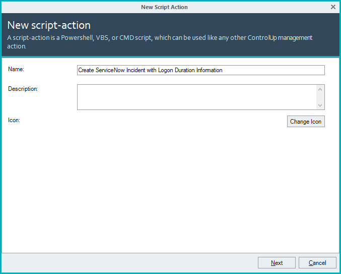 Create a new Script Action in ControlUp - Step 1