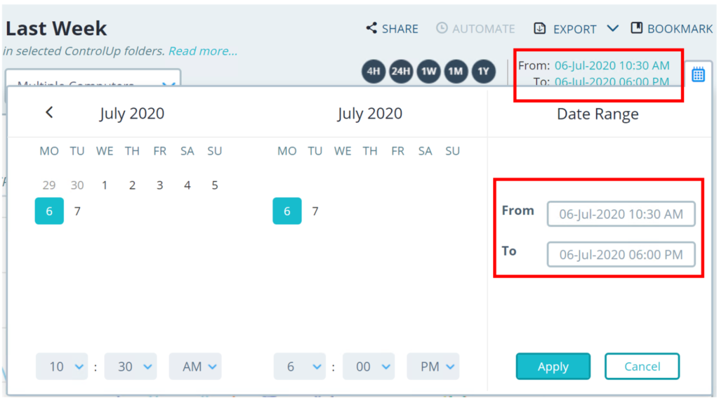 ControlUp Insights time widget