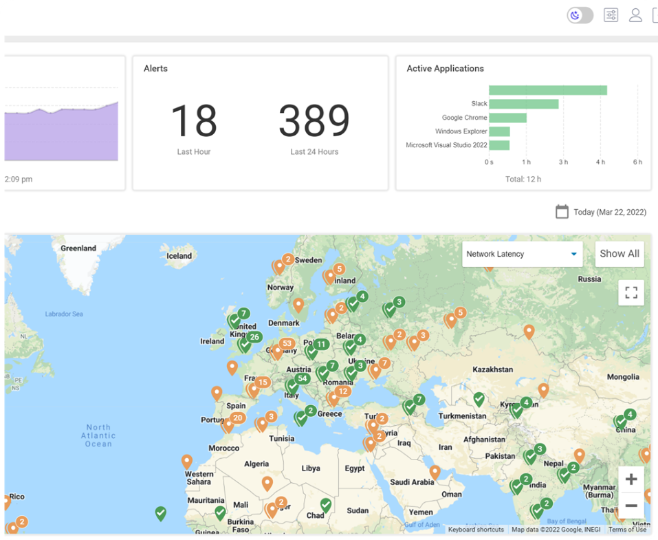 This image shows regions where people have network latency issues and offers other ways to easily find other issues affecting the digital experience.