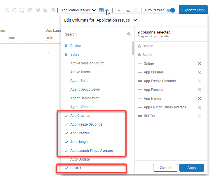 Add the columns to your view for real-time information