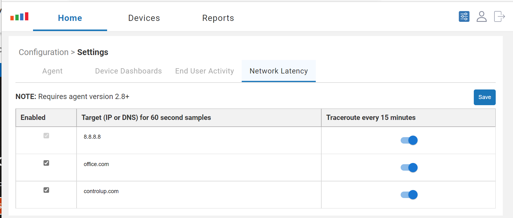 After clicking Save, I waited half an hour (traceroute runs every 15 minutes) and refreshed the web page (Ctrl + F5), then checked and saw all three traceroute sites.