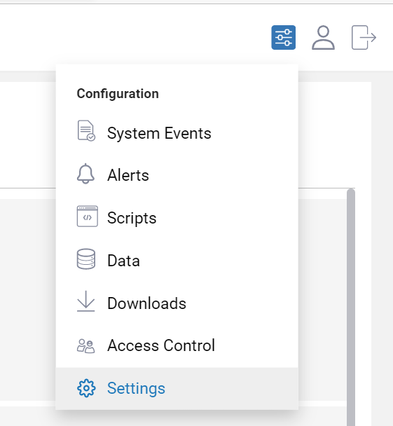 Edge DX, by default, only checks one remote location (8.8.8.8). To change this, click the Configuration drop-down menu and select Settings.